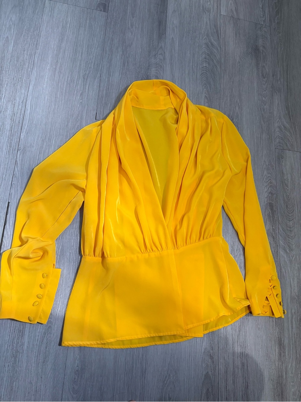 Women's Yellow V-Neck Blouse with Draped Collar